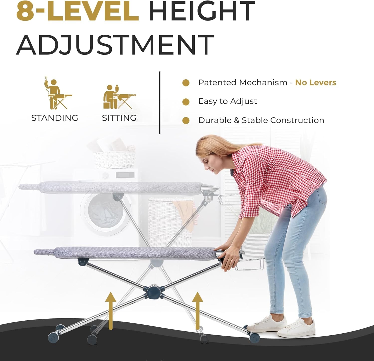 ° Dual-Sided Iron Board - Torso-Shaped Ironing Board Full Size with 8-Level Adjustable Height, Rotatable & Detachable Iron Holder, Garment Clips - HDPE Heat-Resistant Surface