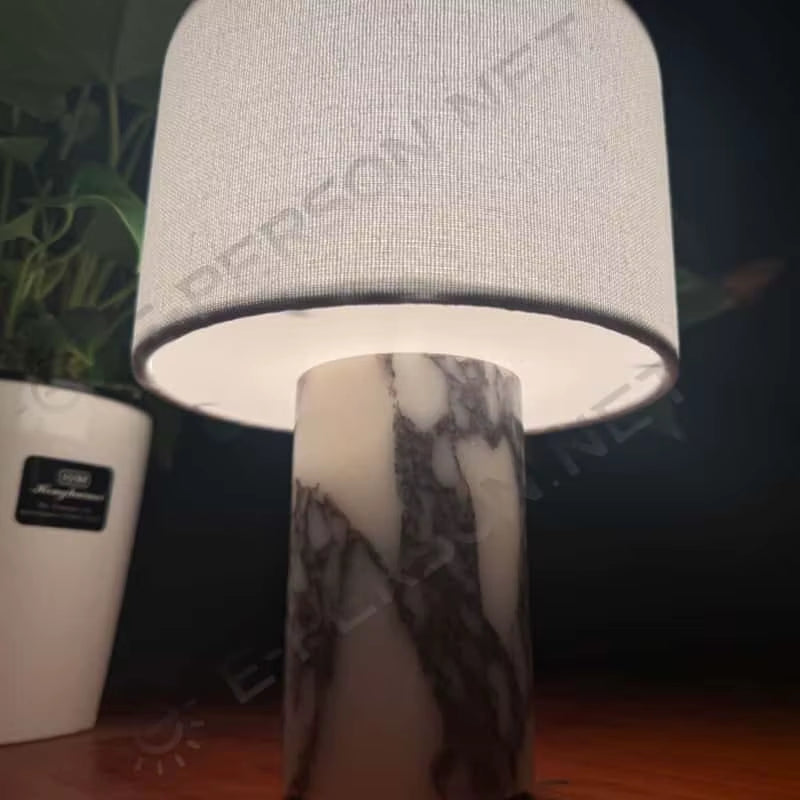 Luxury Marble Table Lamp with Fabric Shade | Modern Decorative Bedside Light for Living Room & Bedroom