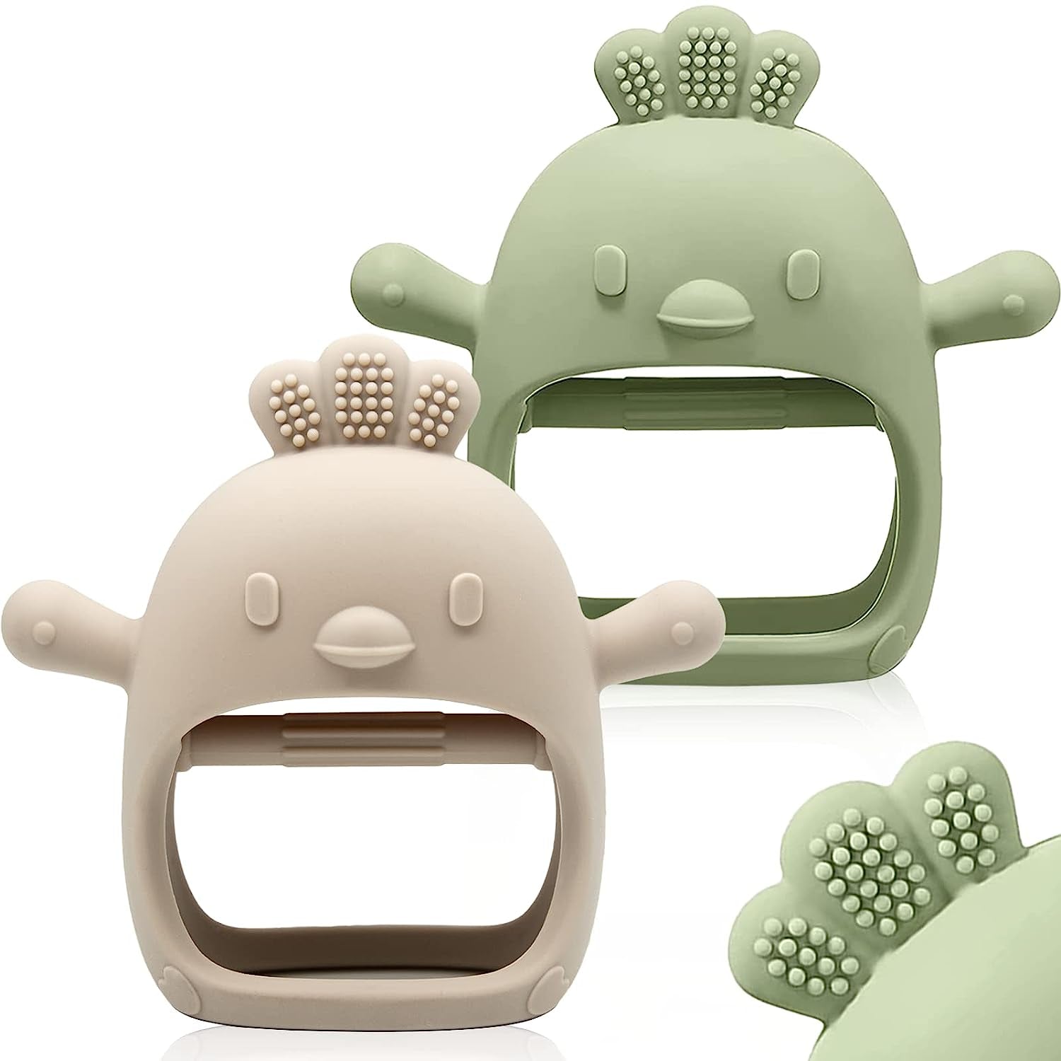 2 Pack Baby Teething Toy Silicone Teething Mitten for Babies over 3 Months anti Dropping Wrist Hand Teethers Baby Chew Toys for Sucking Needs, BPA Free