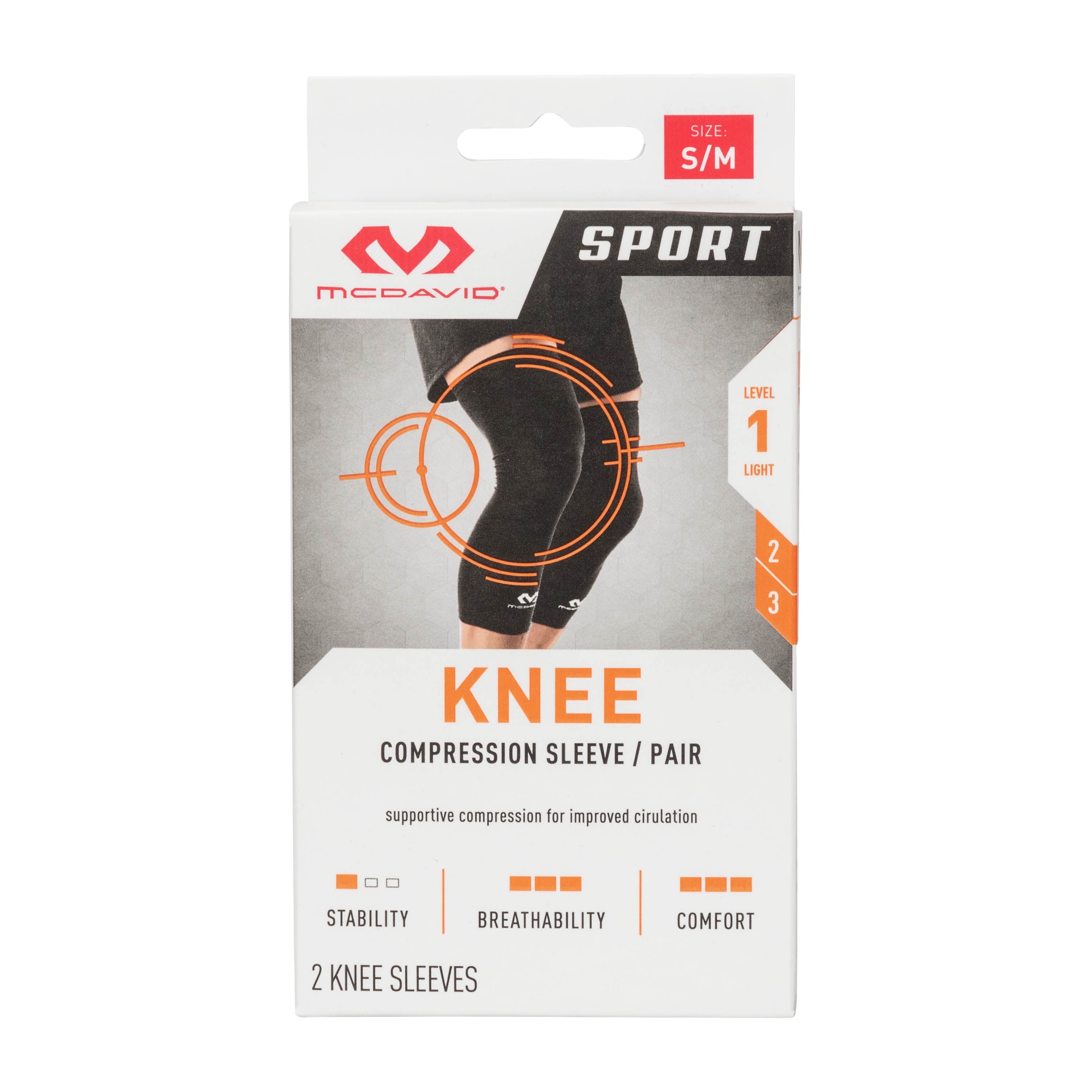 Sport Compression Knee Sleeves Pair, Black, Unisex, Adult, Large/Extra-Large