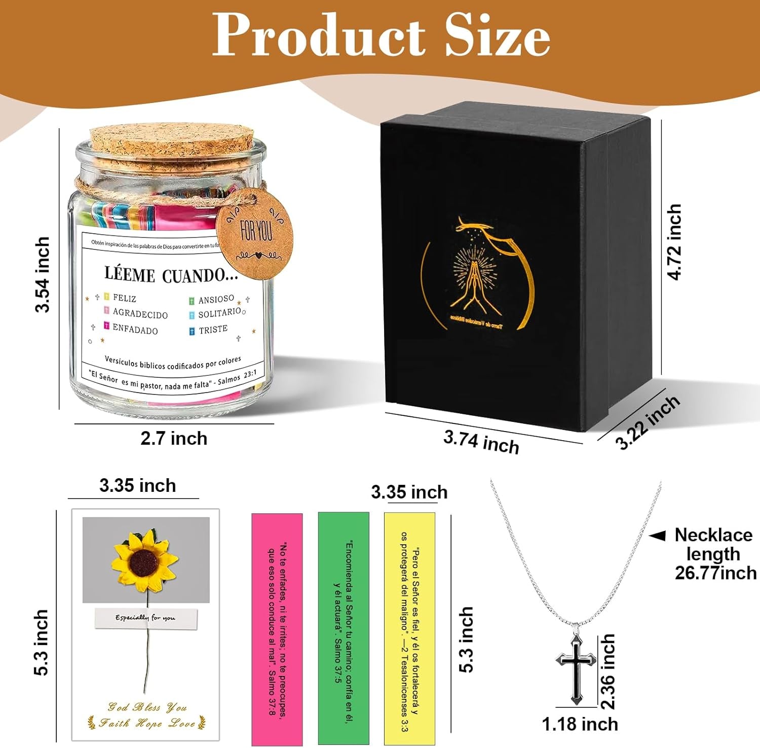 Spanish Bible Verse Jar, Scripture Prayer Read Me When Bible Verses Jar, Frasco Tarro De Versículos Bíblicos En Español, Regalo Cristiano Para Mujer, with Handwritten Greeting Card & Cross Necklace