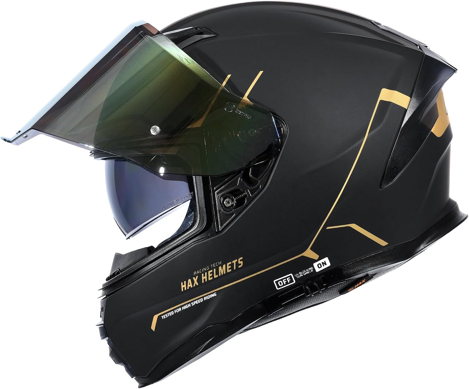 Force Aerodynamic Full Face Helmet for Street & E-Bikes DOT & ECE Certified - Enhanced Dual Visor, Adult Size, Pinlock Ready Matte Black Gold L