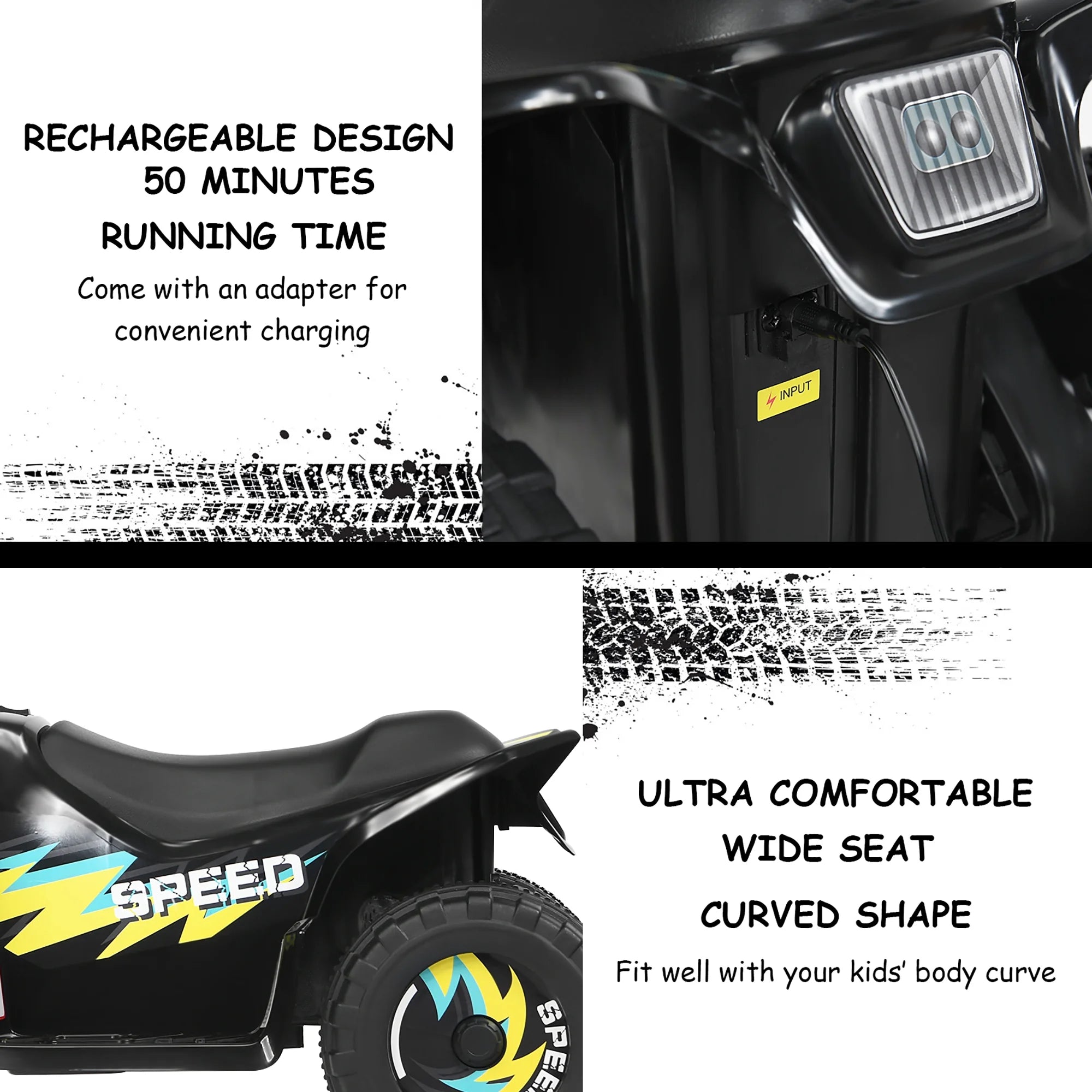 6V Kids Electric Quad ATV 4 Wheels Ride on Toy Toddlers Forward & Reverse Black