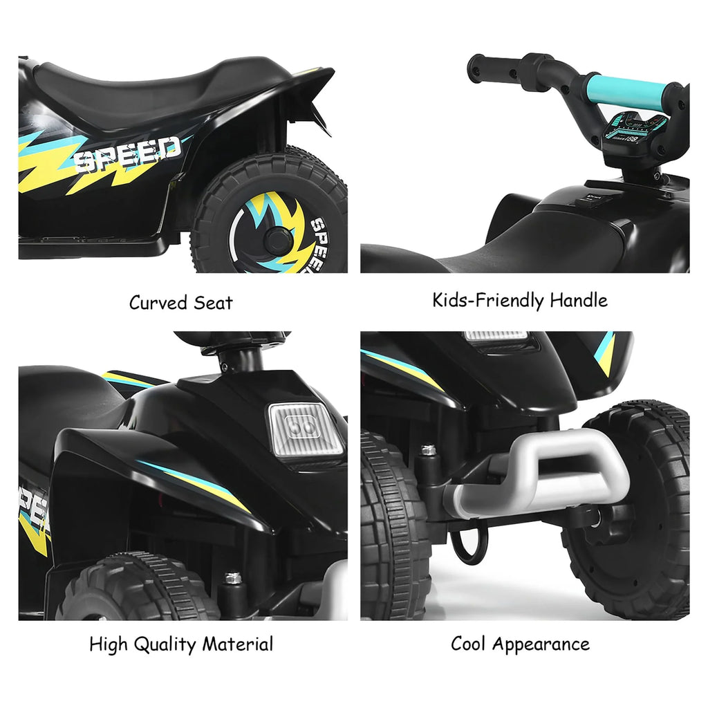 6V Kids Electric Quad ATV 4 Wheels Ride on Toy Toddlers Forward & Reverse Black