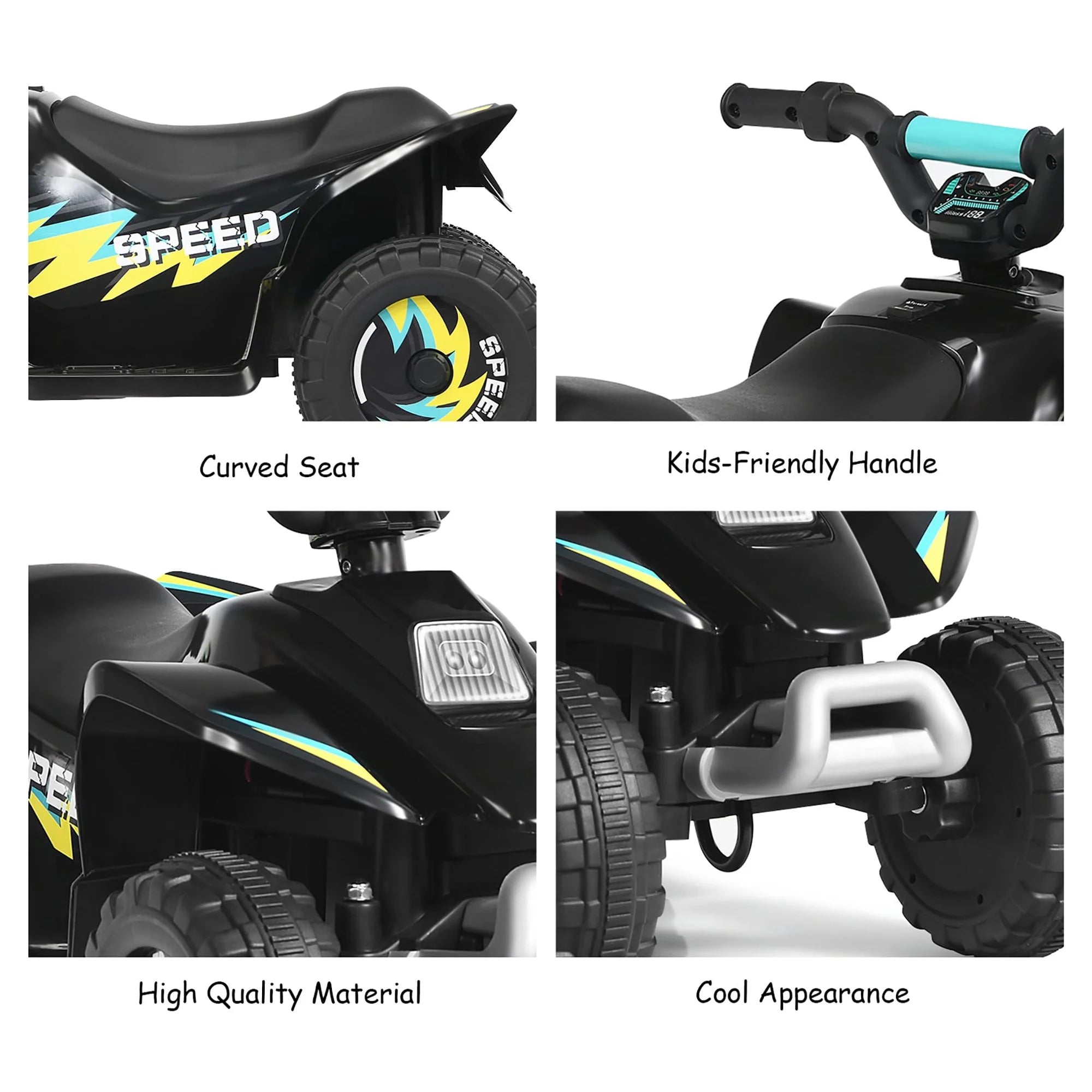 6V Kids Electric Quad ATV 4 Wheels Ride on Toy Toddlers Forward & Reverse Black