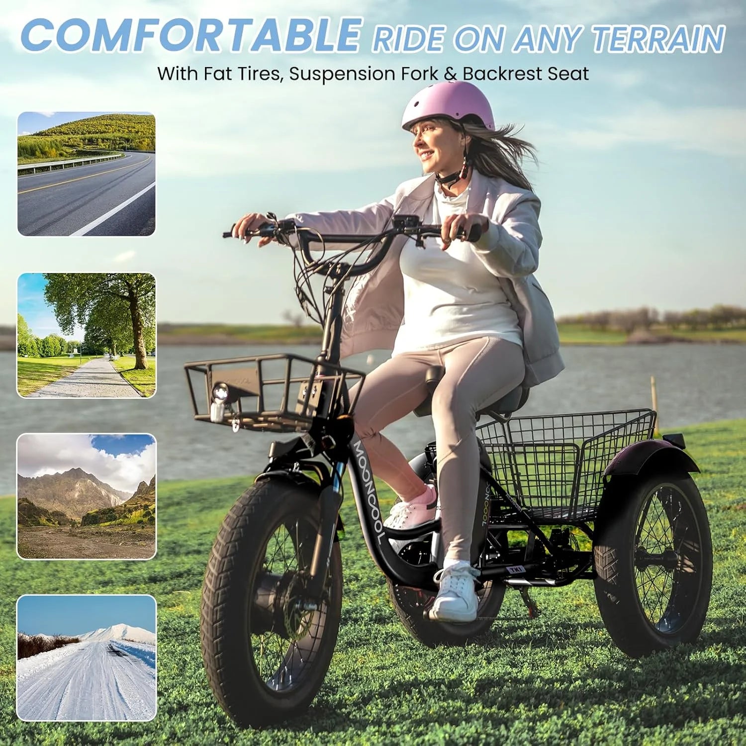 Electric Trike for Adults,15.5Mph 500W 48V 14.5Ah Lithium Battery , 7-Speed Aluminum Ebike 3 Wheels Bike with Front&Rear Baskets，20X4In Fat Tire E-Trike