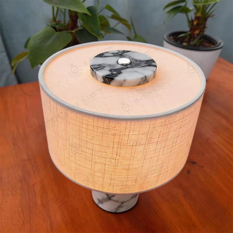 Luxury Marble Table Lamp with Fabric Shade | Modern Decorative Bedside Light for Living Room & Bedroom