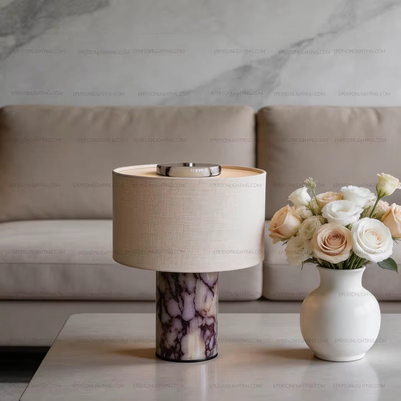 Luxury Marble Table Lamp with Fabric Shade | Modern Decorative Bedside Light for Living Room & Bedroom