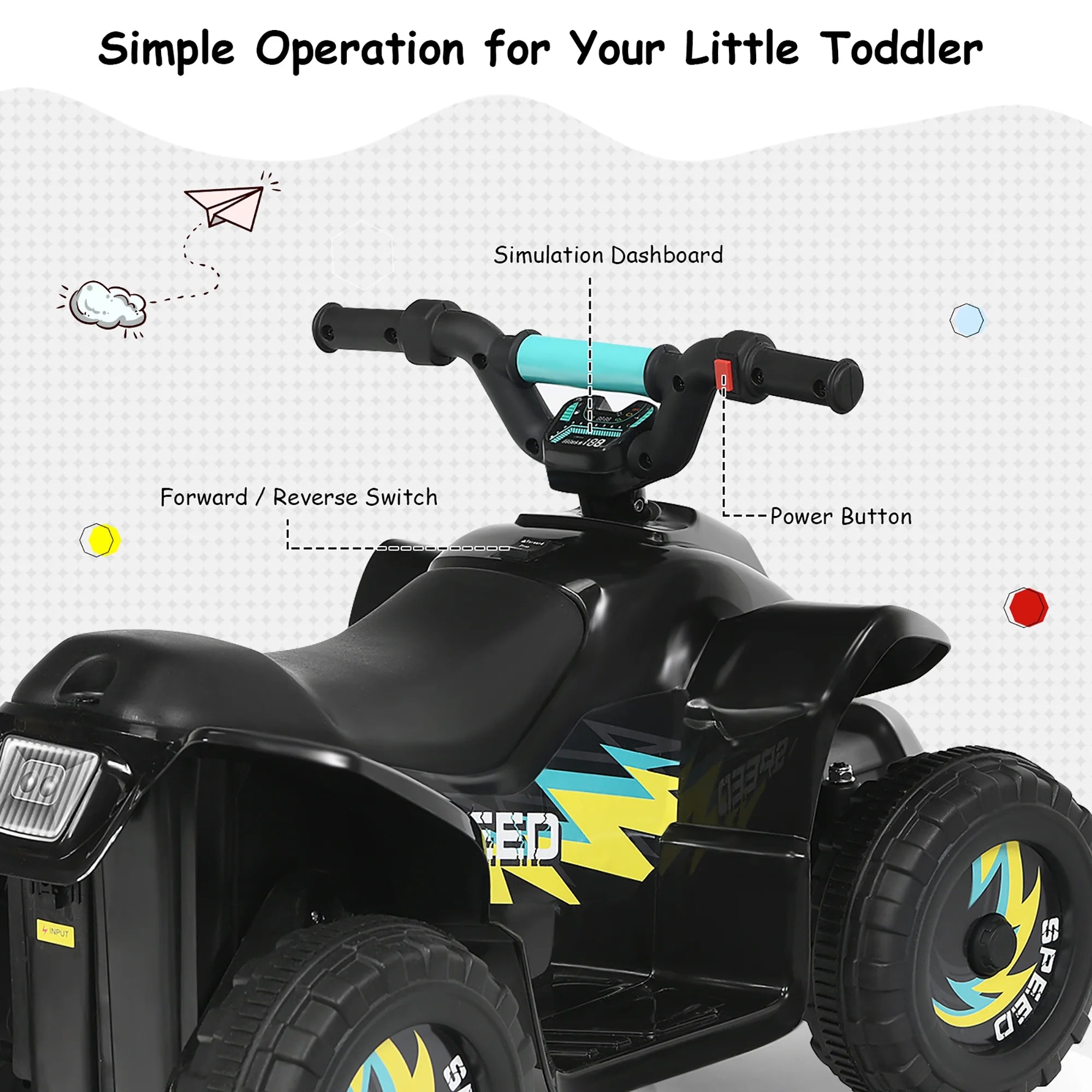 6V Kids Electric Quad ATV 4 Wheels Ride on Toy Toddlers Forward & Reverse Black