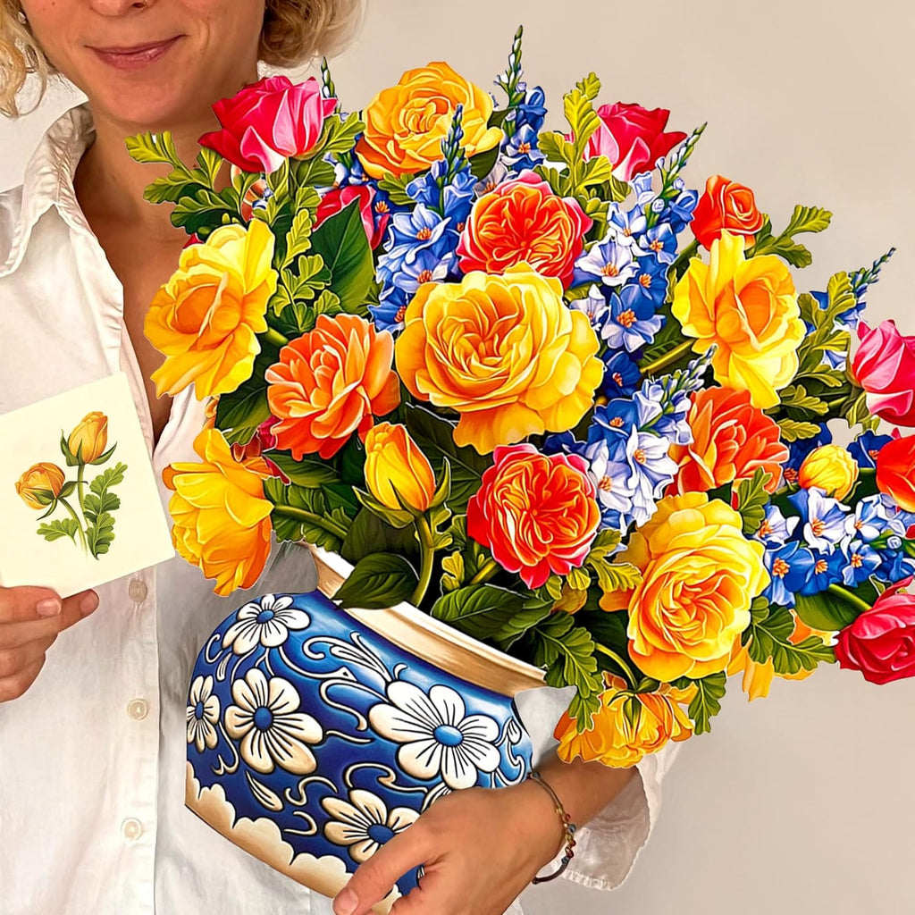 Pop up Cards, Grande Sorbet Roses, 18 Inch Life Sized Forever Flower Bouquet 3D Popup Greeting Card, Birthday Cards, Thank You Card, Blank Notecard & Envelope