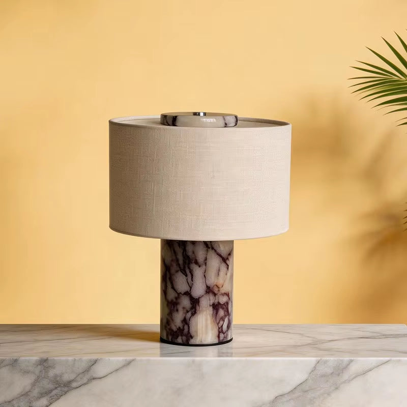 Luxury Marble Table Lamp with Fabric Shade | Modern Decorative Bedside Light for Living Room & Bedroom