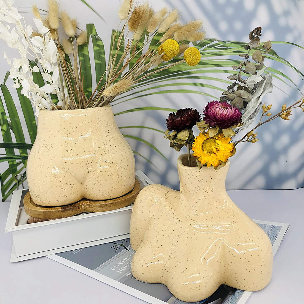 Female Form Vase, Body Vase, Boho Unique Décor, Flower Ceramic Vase for Home Office Décor, Boho Décor, Sculpture Vase (Light Beige Tone)
