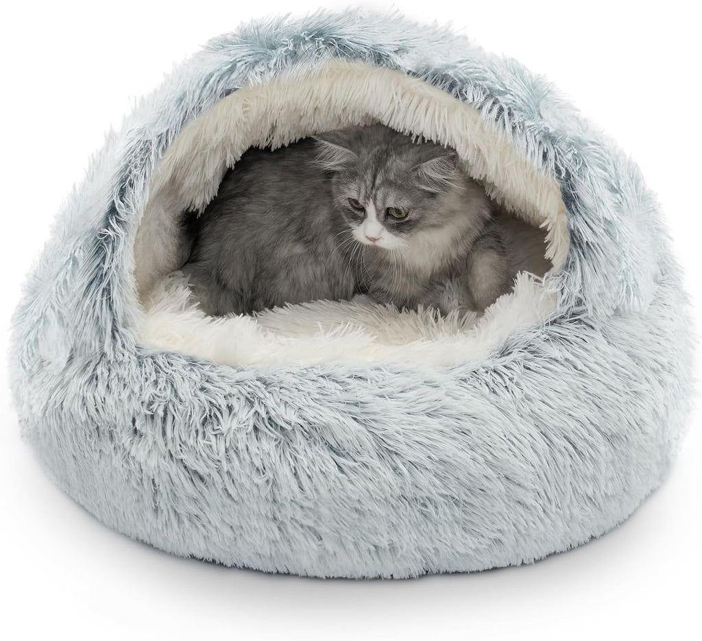 Cozy Plush Hooded Cat Bed, Indoor/Outdoor, Self-Warming Cave, Removable Washable Non-Slip Bottom