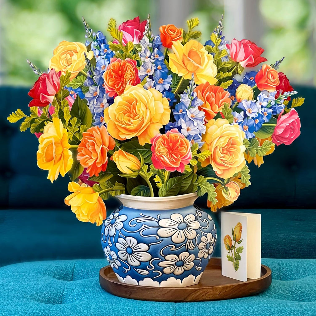 Pop up Cards, Grande Sorbet Roses, 18 Inch Life Sized Forever Flower Bouquet 3D Popup Greeting Card, Birthday Cards, Thank You Card, Blank Notecard & Envelope