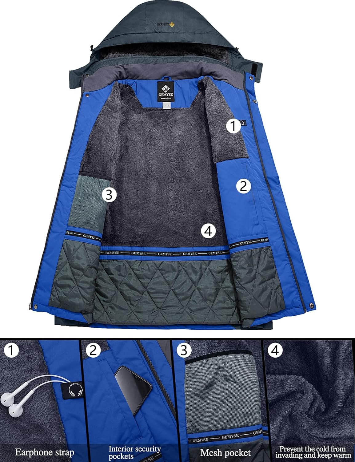 Men'S Mountain Waterproof Ski Snow Jacket Warm Winter Windproof Parka Raincoat with Hood