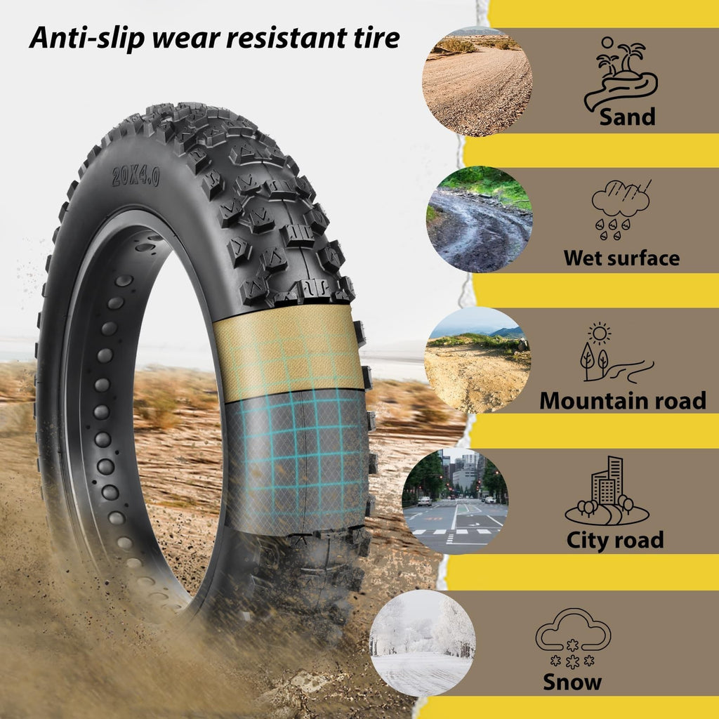 MOHEGIA Ebike Fat Tire: 20X4.0/26X4.0 Inch E-Bike Mountain Bicycle Tire Repla...