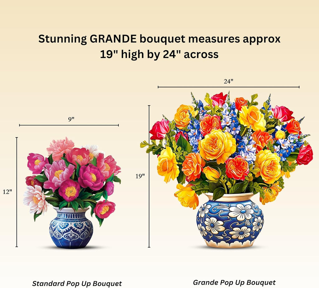 Pop up Cards, Grande Sorbet Roses, 18 Inch Life Sized Forever Flower Bouquet 3D Popup Greeting Card, Birthday Cards, Thank You Card, Blank Notecard & Envelope