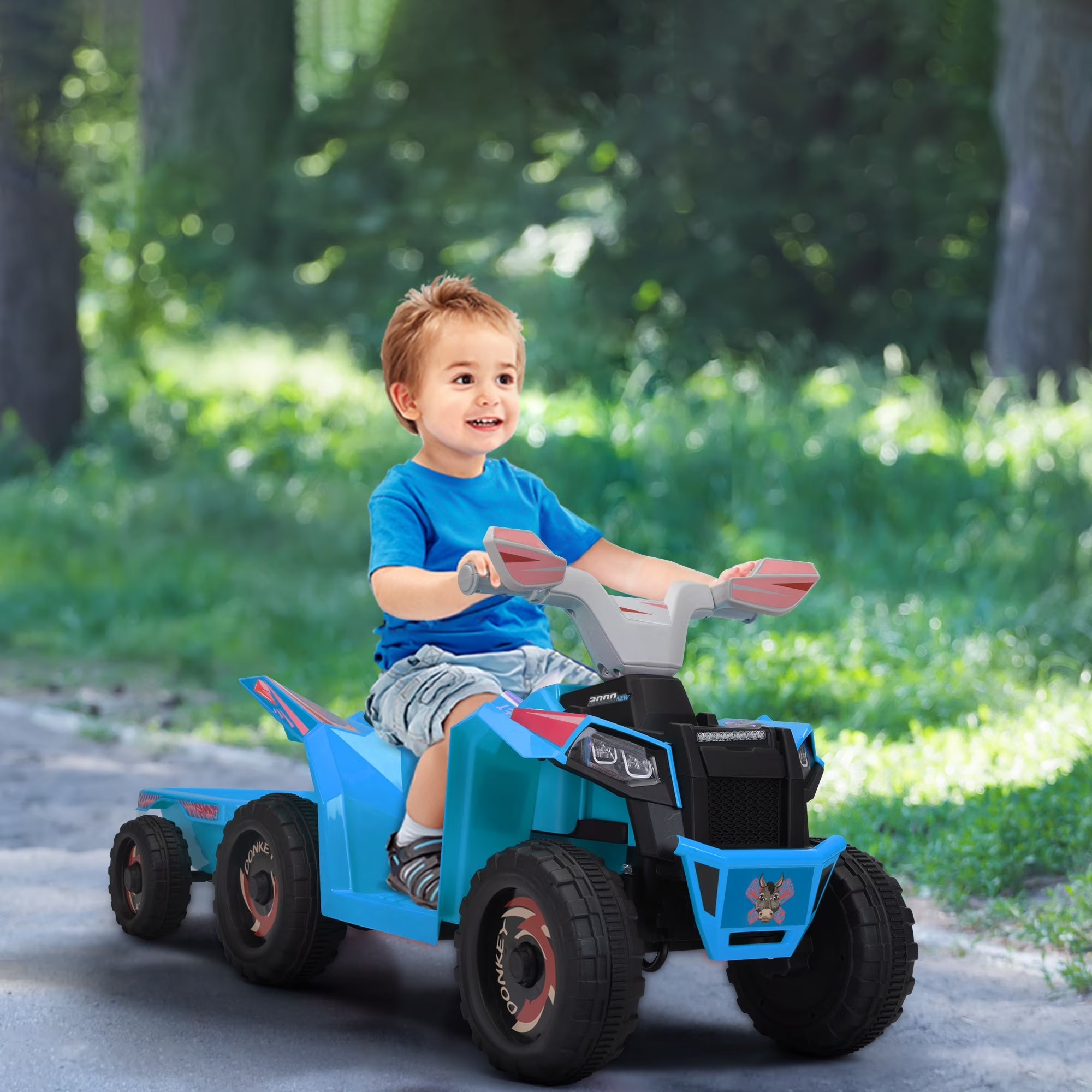 6V Ride on ATV for Toddlers, Kids 4 Wheelers for 18-36 Months, Ride-On Toy with Trailer, Music, Safety Belt
