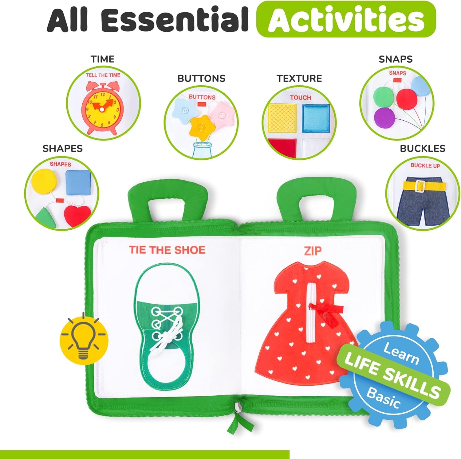 Plane Toys for Toddlers 1-3, Long Flight Must Haves, Quiet Busy Book for 1 Year Old, Travel Toys for Toddlers on Airplane, No Noise Activity Book, All Parts Attached, Gift for Girls & Boys