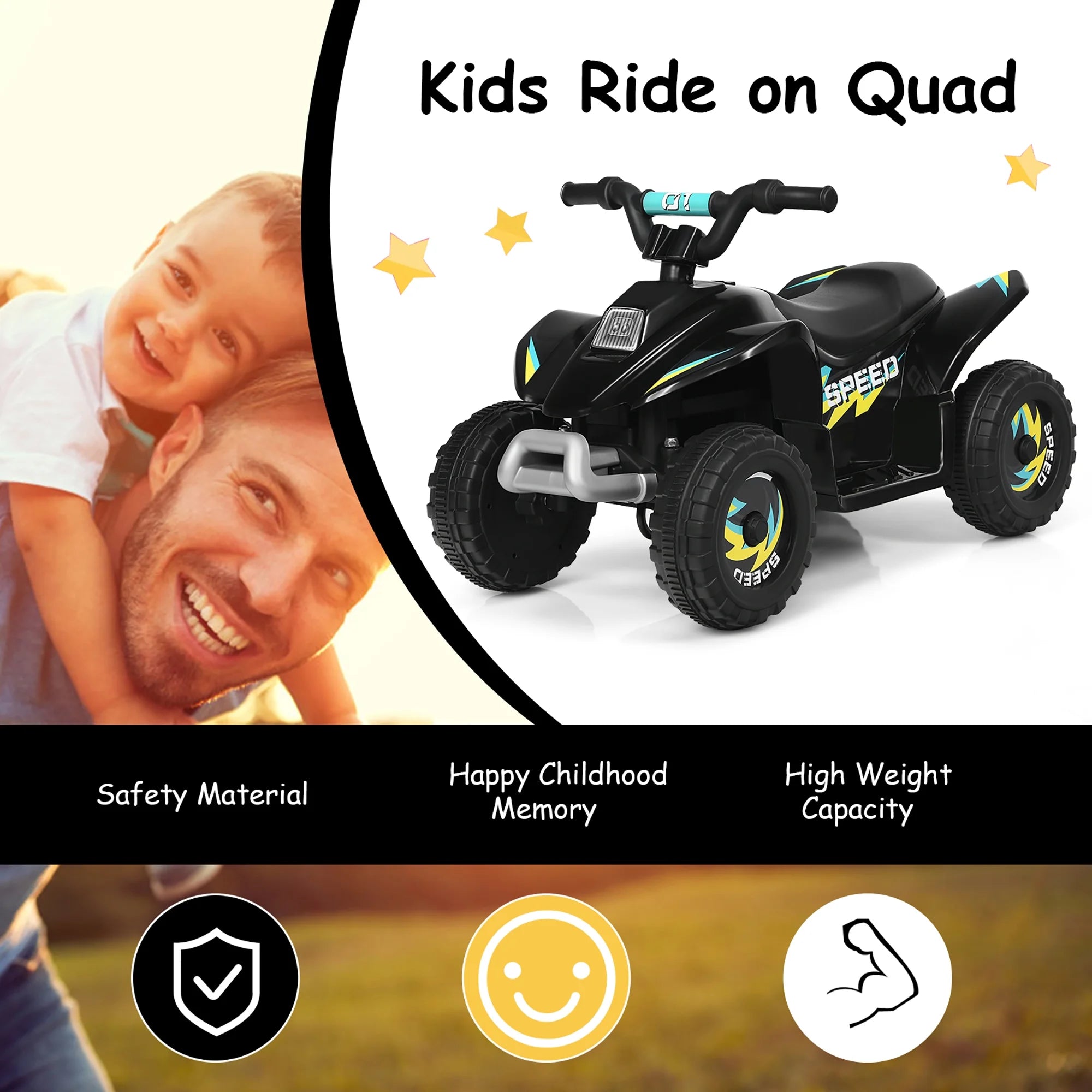 6V Kids Electric Quad ATV 4 Wheels Ride on Toy Toddlers Forward & Reverse Black