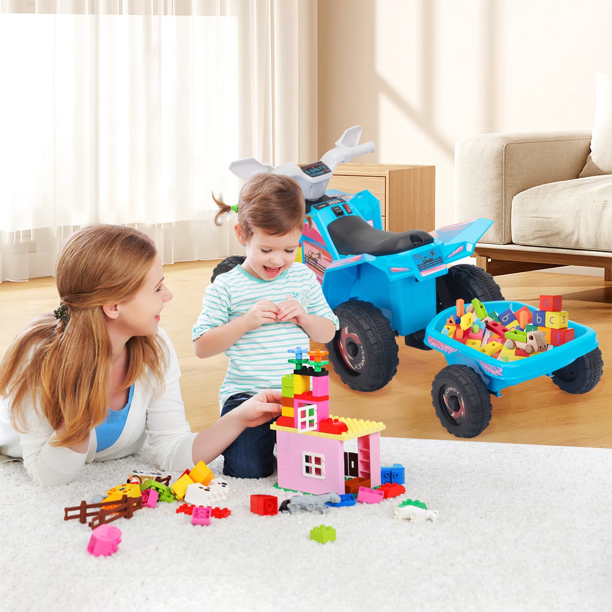 6V Ride on ATV for Toddlers, Kids 4 Wheelers for 18-36 Months, Ride-On Toy with Trailer, Music, Safety Belt