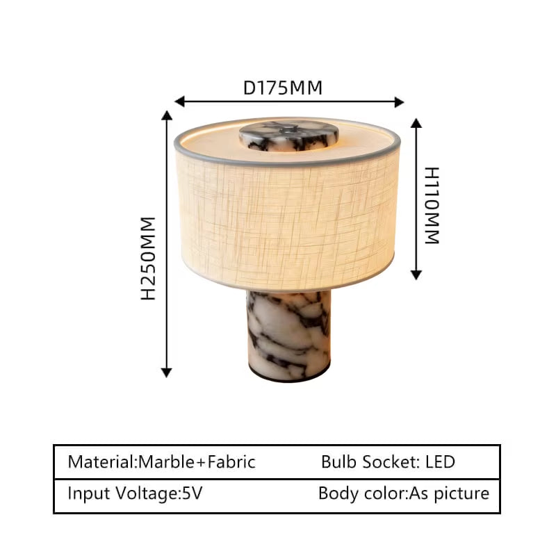 Luxury Marble Table Lamp with Fabric Shade | Modern Decorative Bedside Light for Living Room & Bedroom