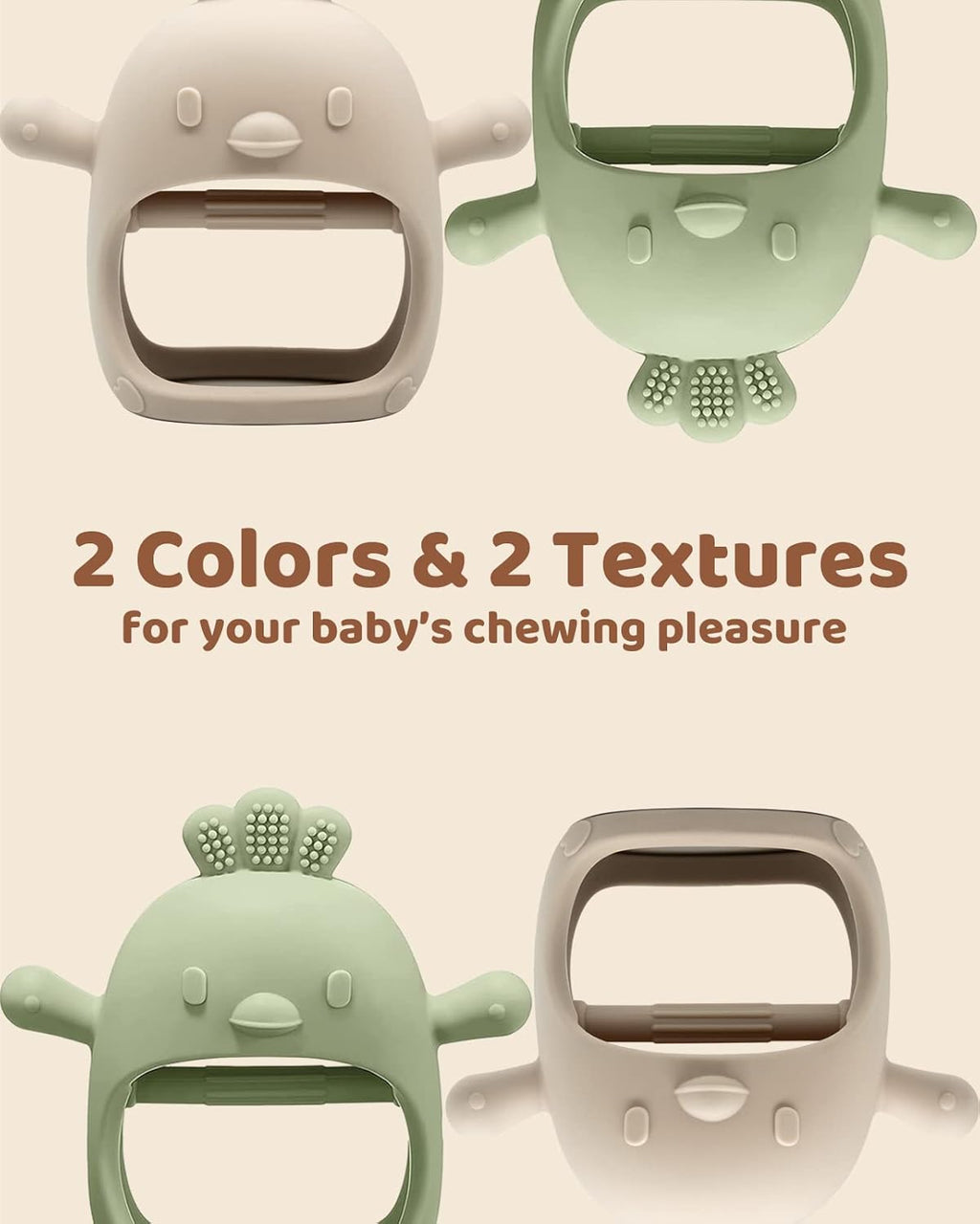 2 Pack Baby Teething Toy Silicone Teething Mitten for Babies over 3 Months anti Dropping Wrist Hand Teethers Baby Chew Toys for Sucking Needs, BPA Free