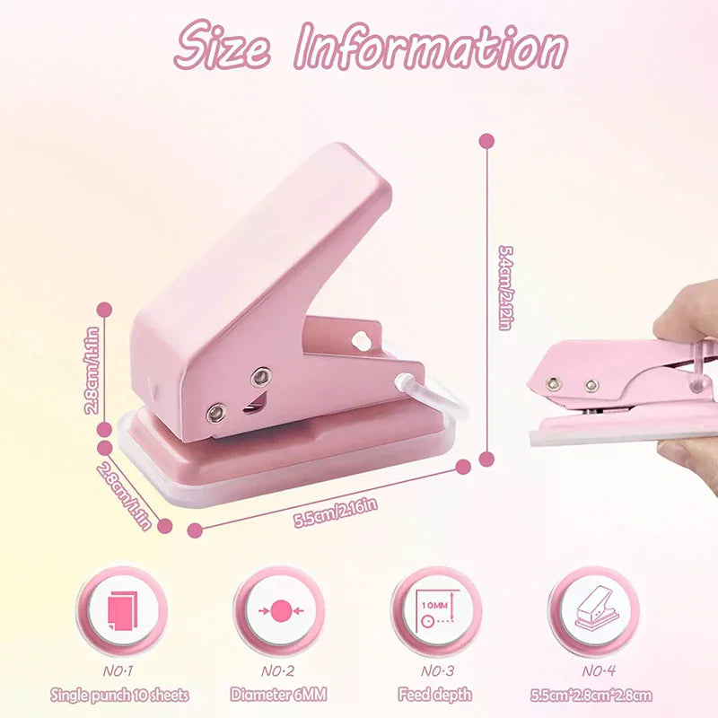 Kawaii Cute Paper Punch Portable round Hole Puncher Paper Cutter Office School Supplies Stationery Items