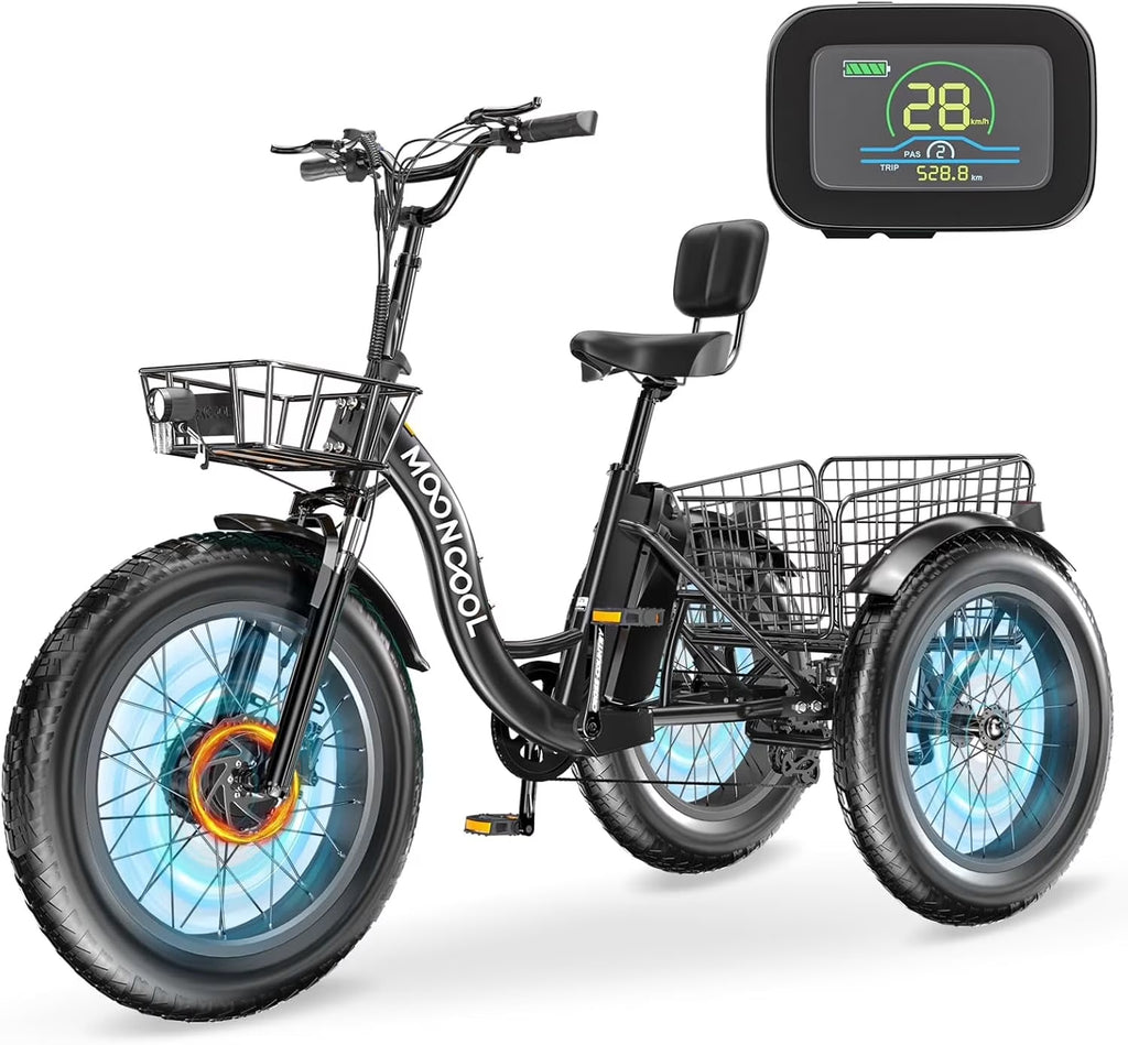 Electric Trike for Adults,15.5Mph 500W 48V 14.5Ah Lithium Battery , 7-Speed Aluminum Ebike 3 Wheels Bike with Front&Rear Baskets，20X4In Fat Tire E-Trike