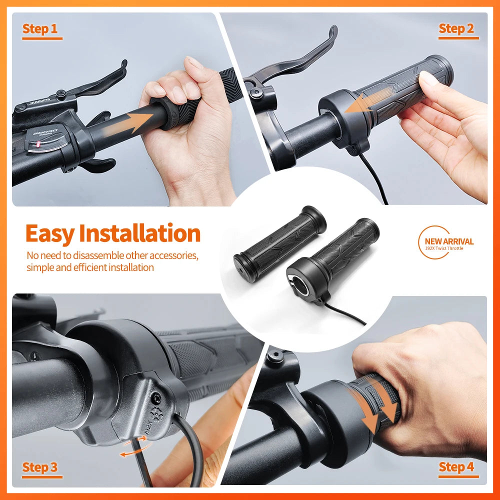 WUXING 192X Full Twist Throttle Electric Bicycle Right Handle Throttle Waterproof/Sm Connector for E Bikes or Electric Scooter