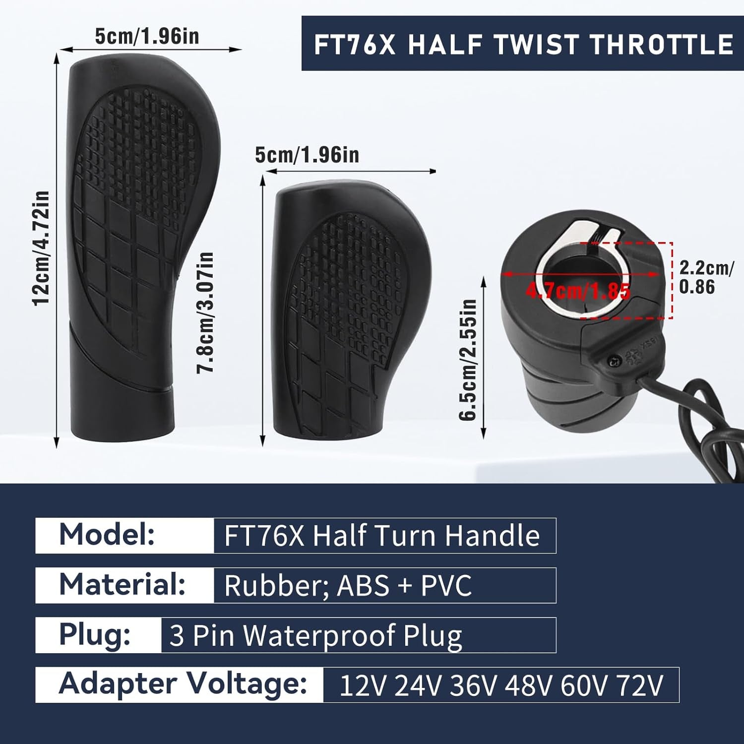 Ft76X Half Twist Throttle Waterproof Grip Electric Bicycle Handle Conversion MTB
