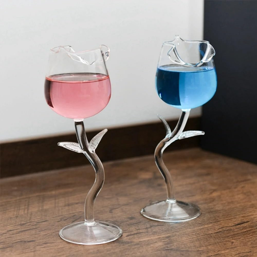 Rose Cocktail Flower Red Wine Glass, Clear Rose Goblet Glasses 180Ml,10Oz Stemmed Drinking Wine Goblet, Cocktail Juice Glass for Housewarming Birthday Gift