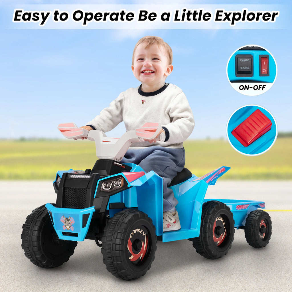 6V Ride on ATV for Toddlers, Kids 4 Wheelers for 18-36 Months, Ride-On Toy with Trailer, Music, Safety Belt