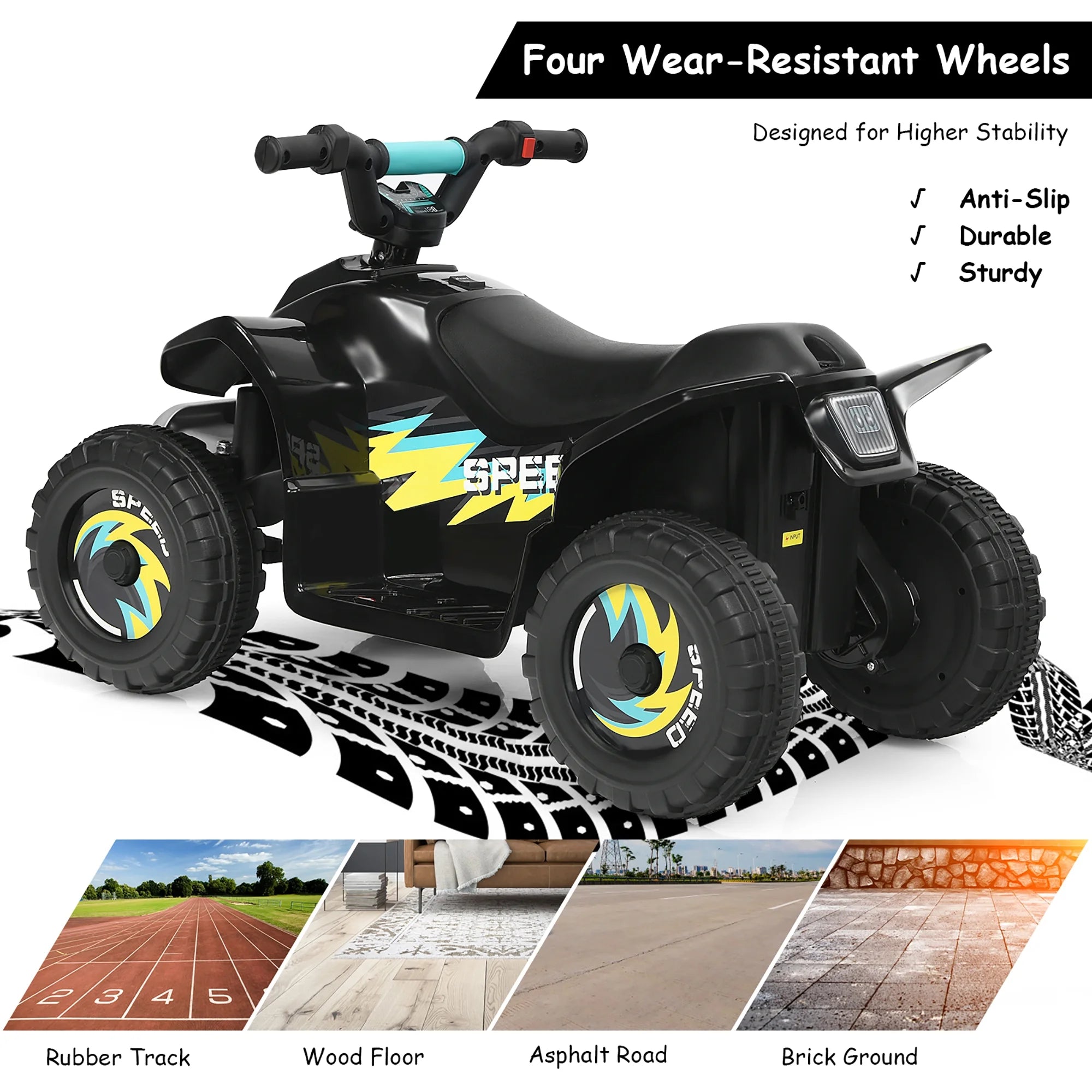 6V Kids Electric Quad ATV 4 Wheels Ride on Toy Toddlers Forward & Reverse Black
