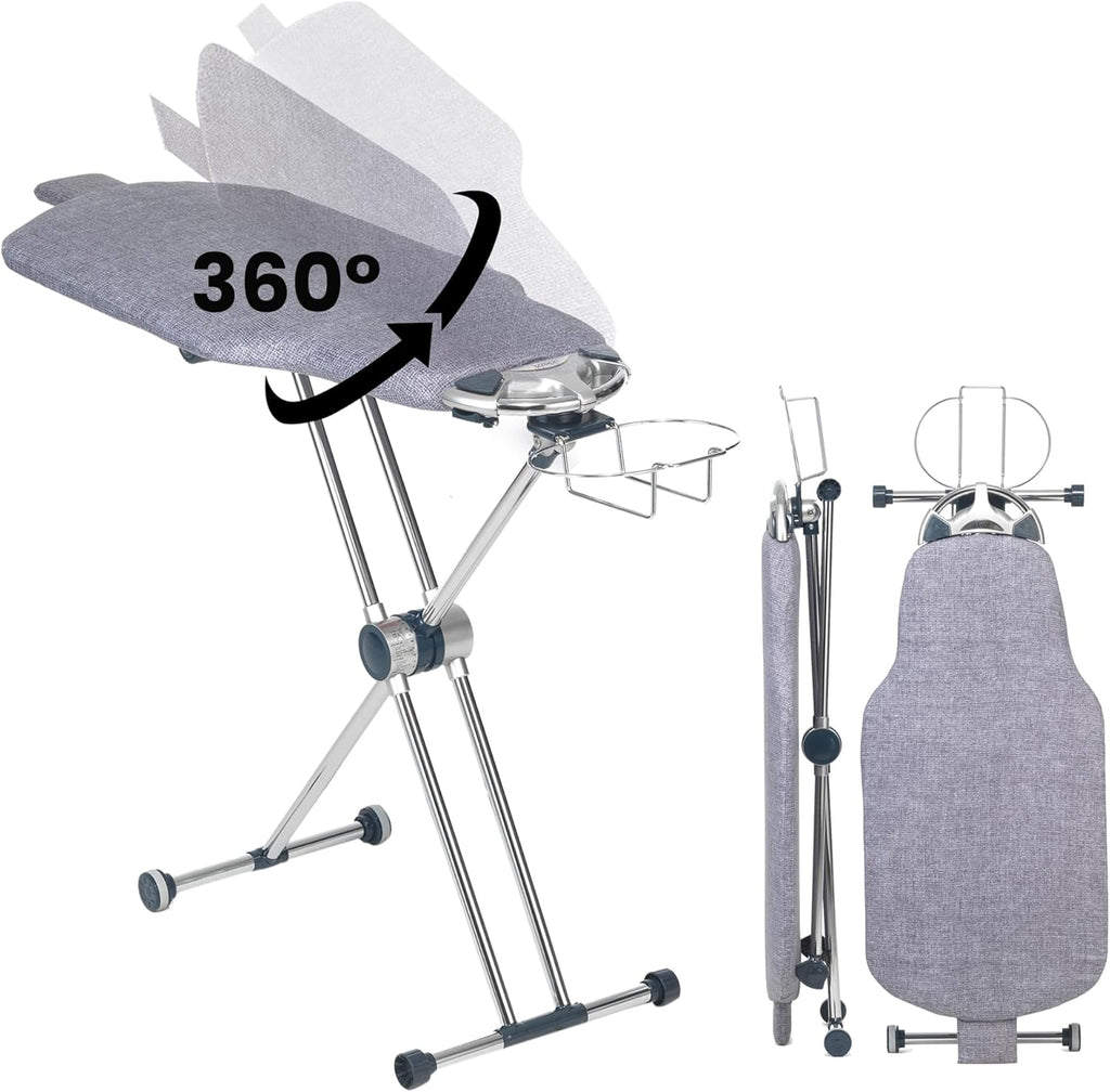 ° Dual-Sided Iron Board - Torso-Shaped Ironing Board Full Size with 8-Level Adjustable Height, Rotatable & Detachable Iron Holder, Garment Clips - HDPE Heat-Resistant Surface