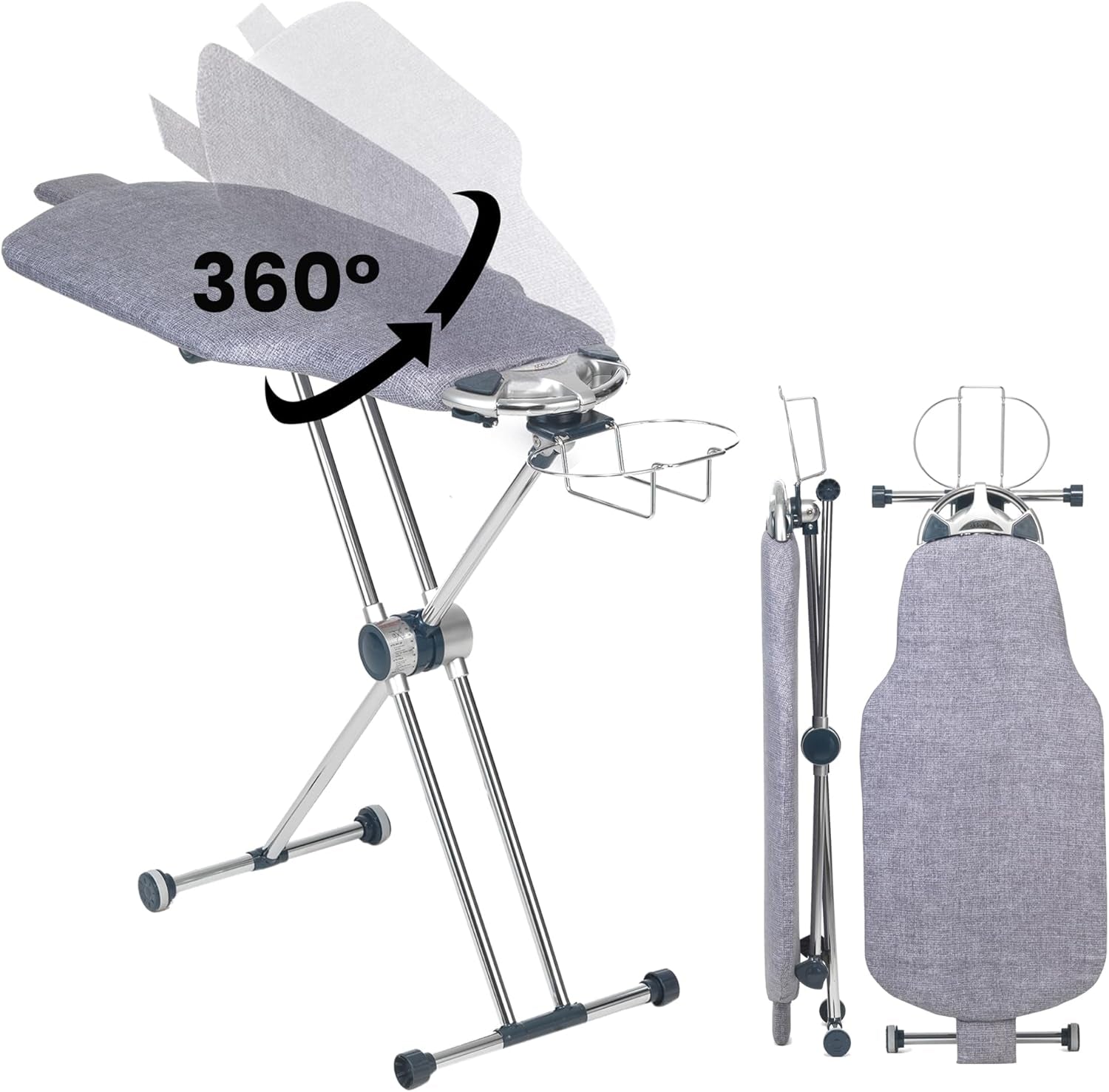 ° Dual-Sided Iron Board - Torso-Shaped Ironing Board Full Size with 8-Level Adjustable Height, Rotatable & Detachable Iron Holder, Garment Clips - HDPE Heat-Resistant Surface