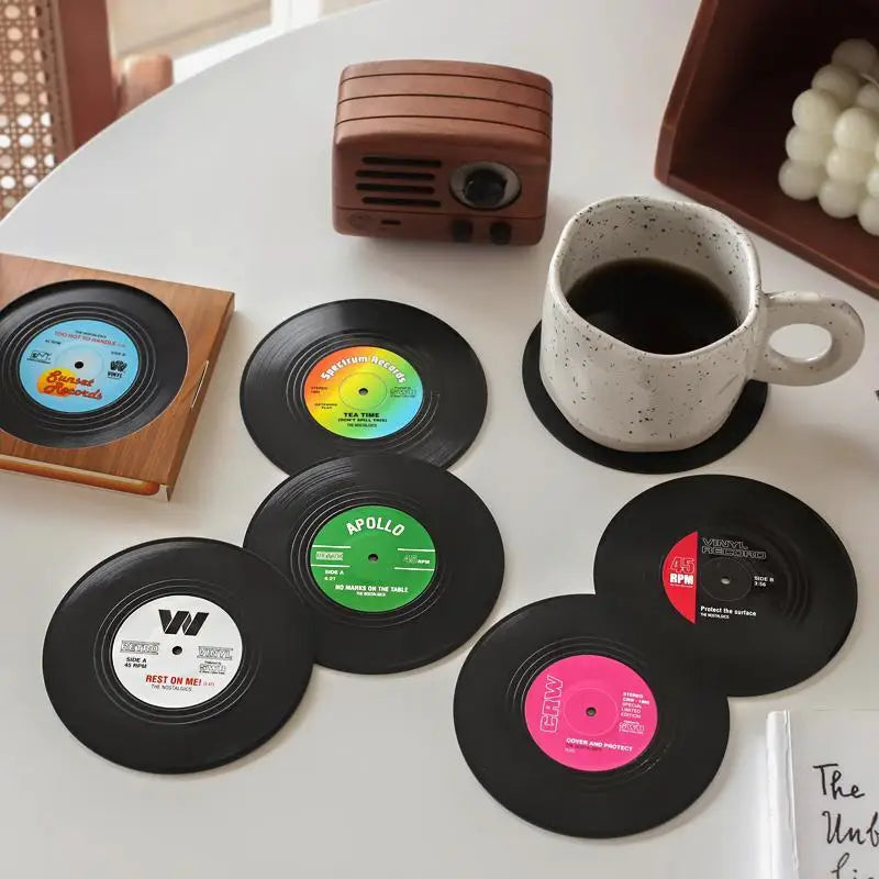 New 6/4/2PCS Retro Vinyl Record Cup Coaster Anti-Slip Coffee Coasters Heat Resistant Music Drink Mug Mat Table Placemat Decor