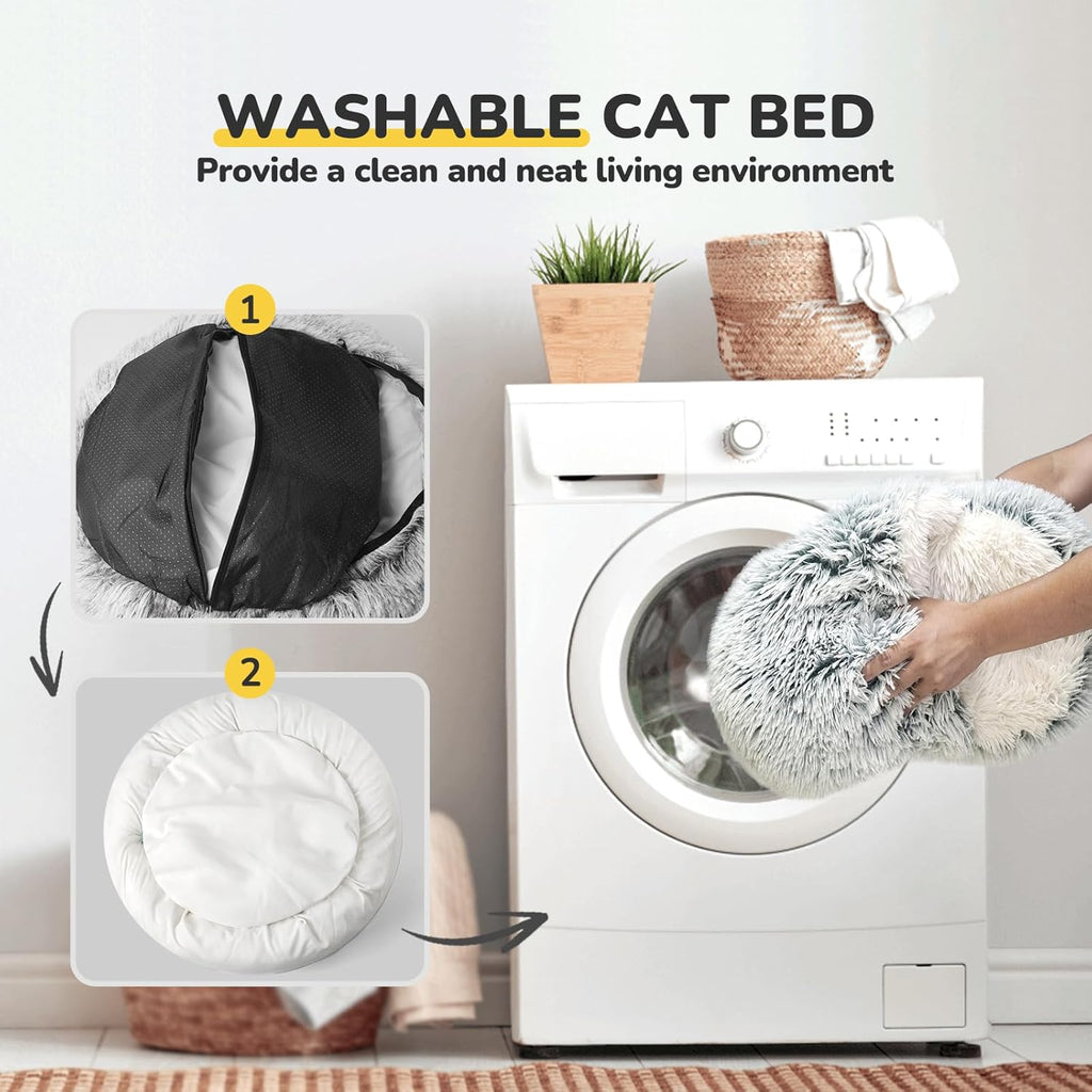 Cozy Plush Hooded Cat Bed, Indoor/Outdoor, Self-Warming Cave, Removable Washable Non-Slip Bottom