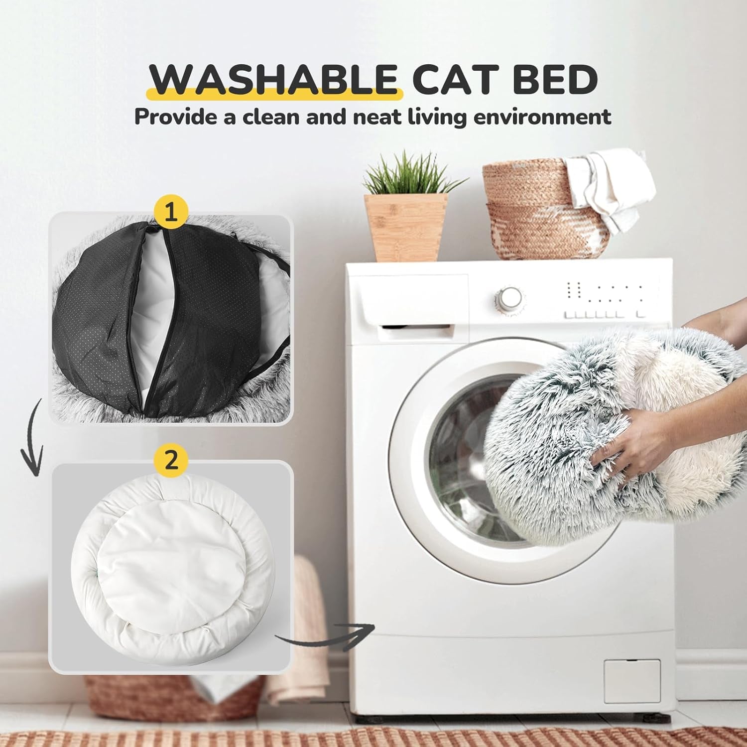 Cozy Plush Hooded Cat Bed, Indoor/Outdoor, Self-Warming Cave, Removable Washable Non-Slip Bottom