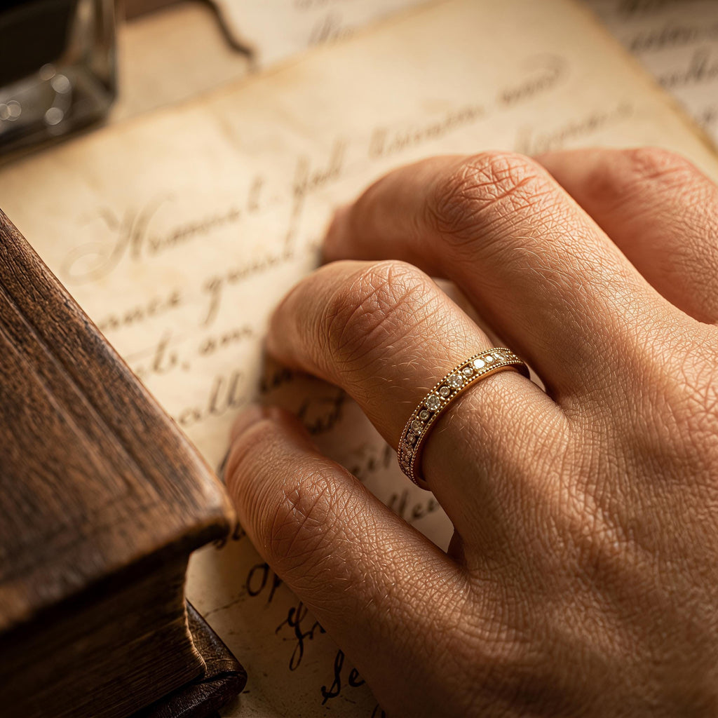 Gold Diamond Wedding Band | Vintage Milgrain Eternity Ring | 14K Gold Stacking Band | Antique Style Anniversary Gift | Delicate Gold Ring