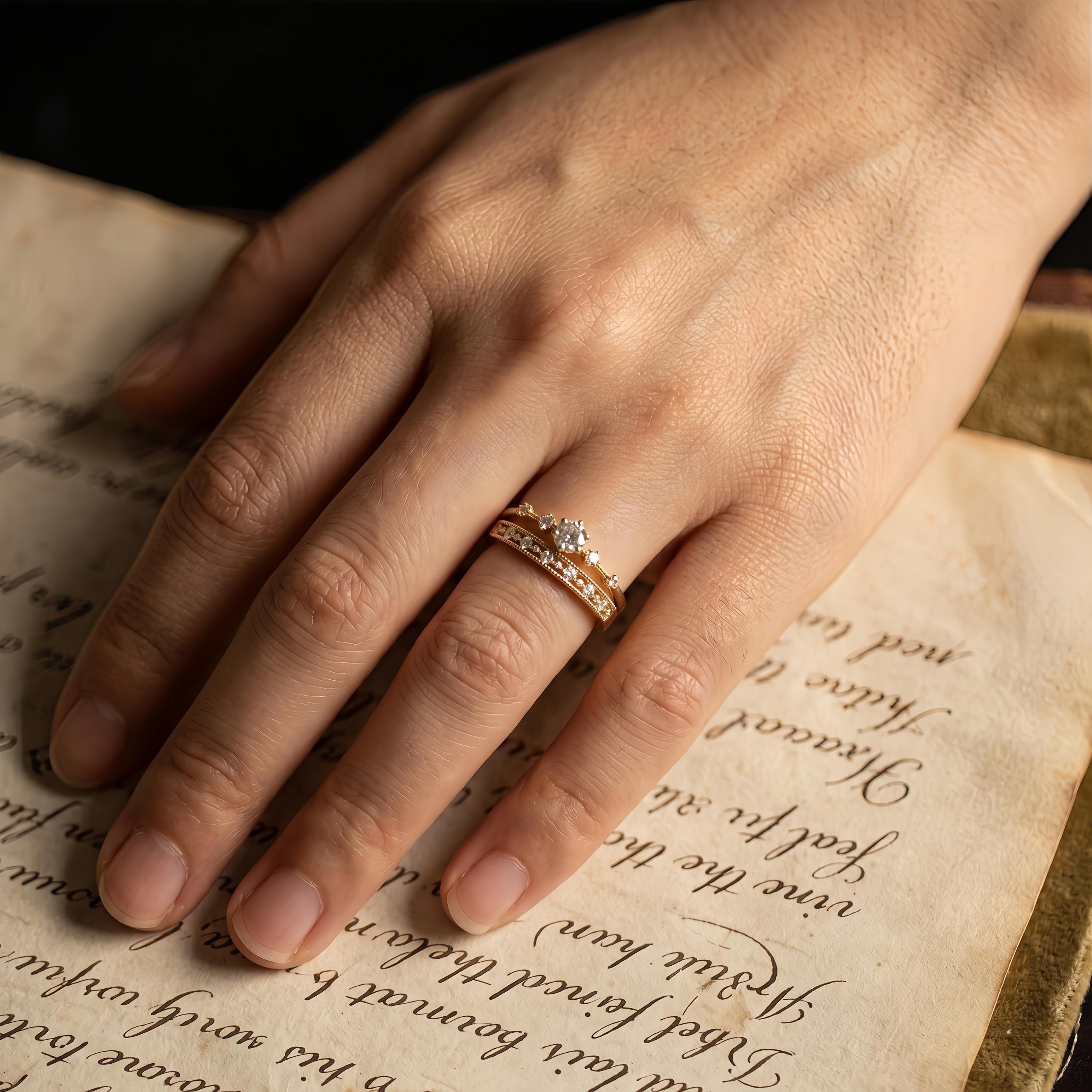 Gold Diamond Wedding Band | Vintage Milgrain Eternity Ring | 14K Gold Stacking Band | Antique Style Anniversary Gift | Delicate Gold Ring