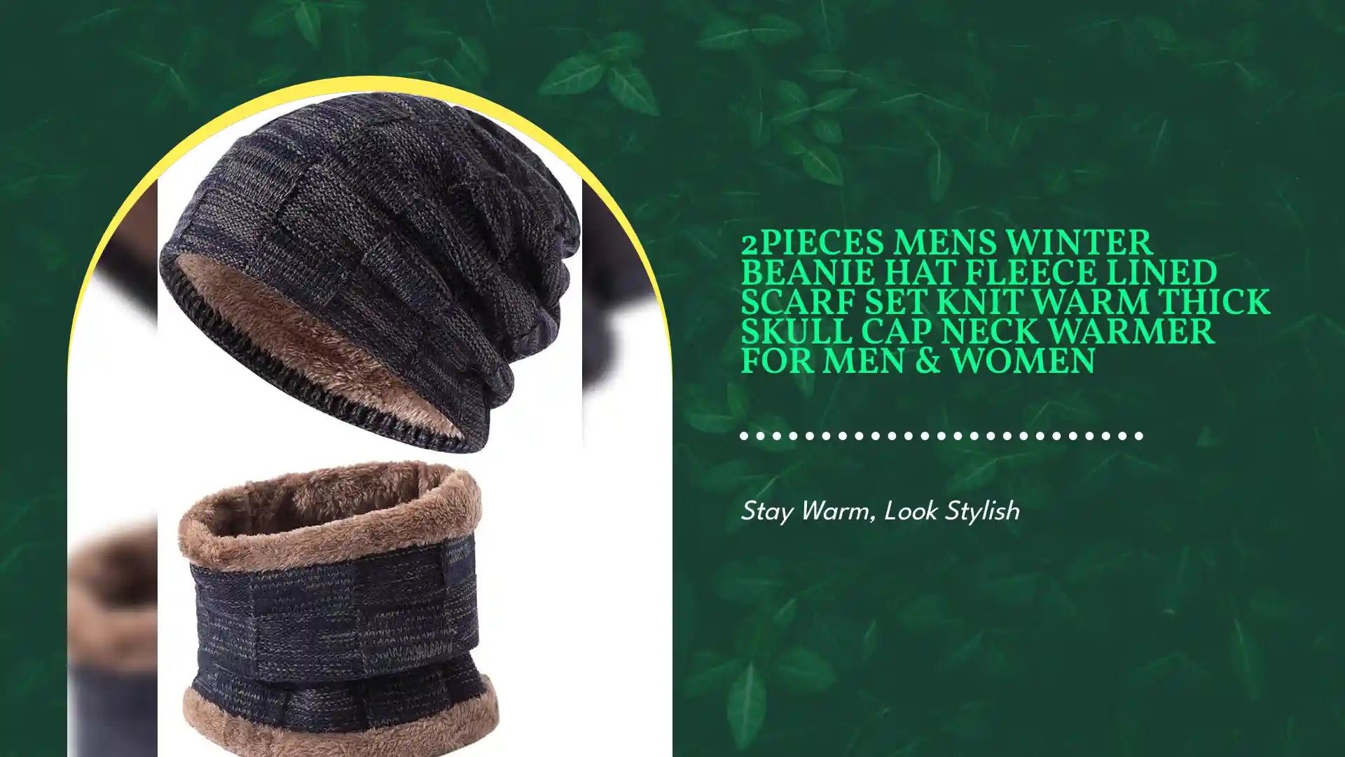 2Pieces Mens Winter Beanie Hat Fleece Lined Scarf Set Knit Warm Thick Skull Cap Neck Warmer for Men &amp; Women by@Outfy